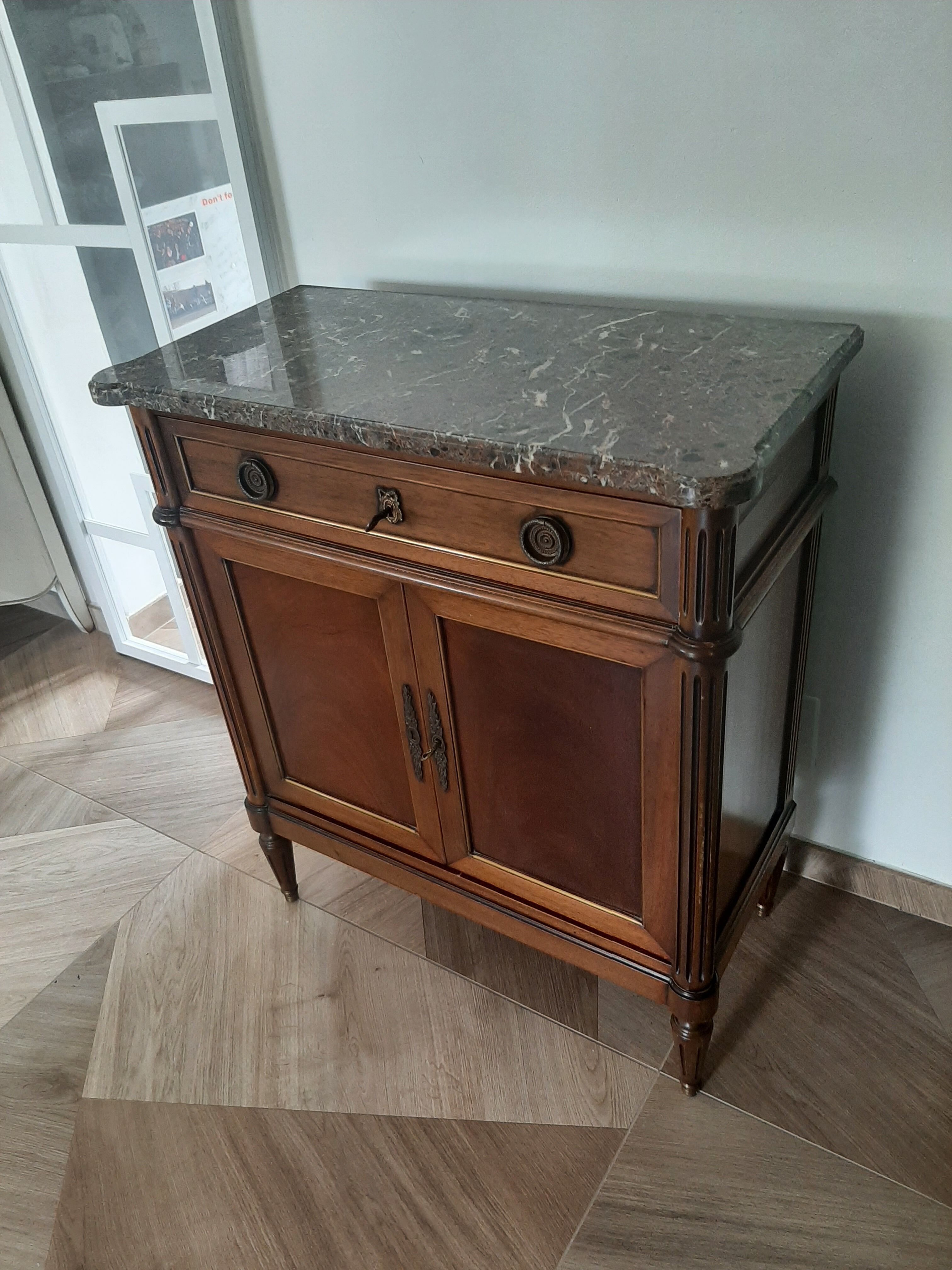 vintage - Small style chest of drawers - Louis XVI marble top with 1 drawer and 2 doors