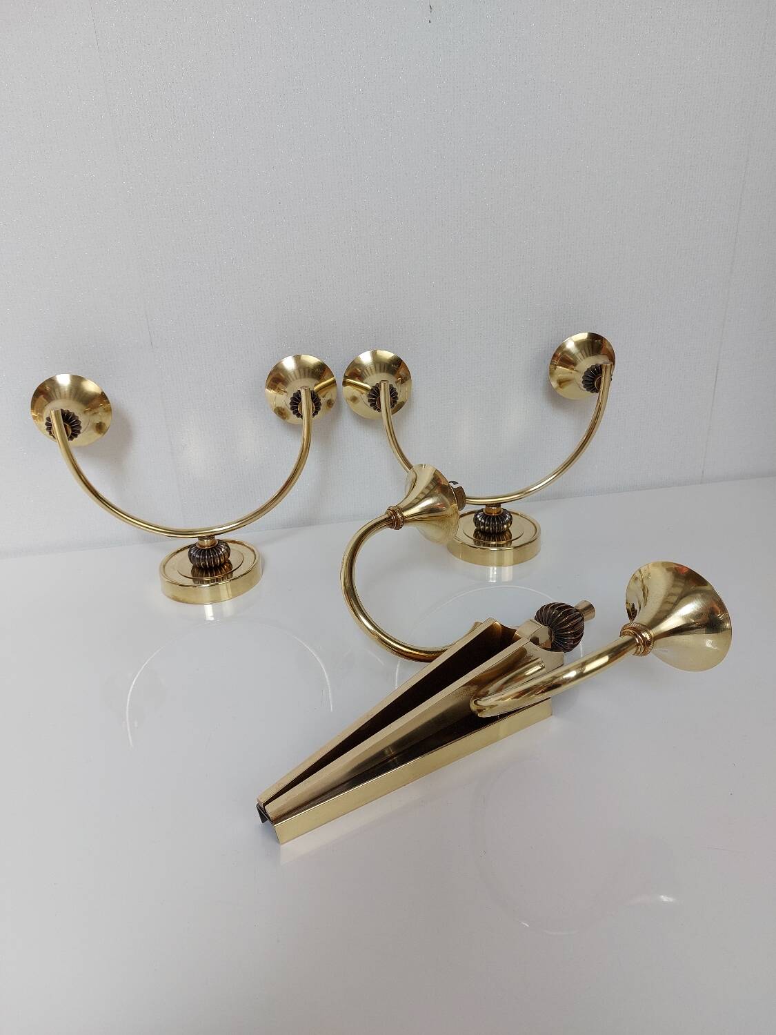 Suite of 3 Art Deco wall lights attributed to Gilbert Poillerat