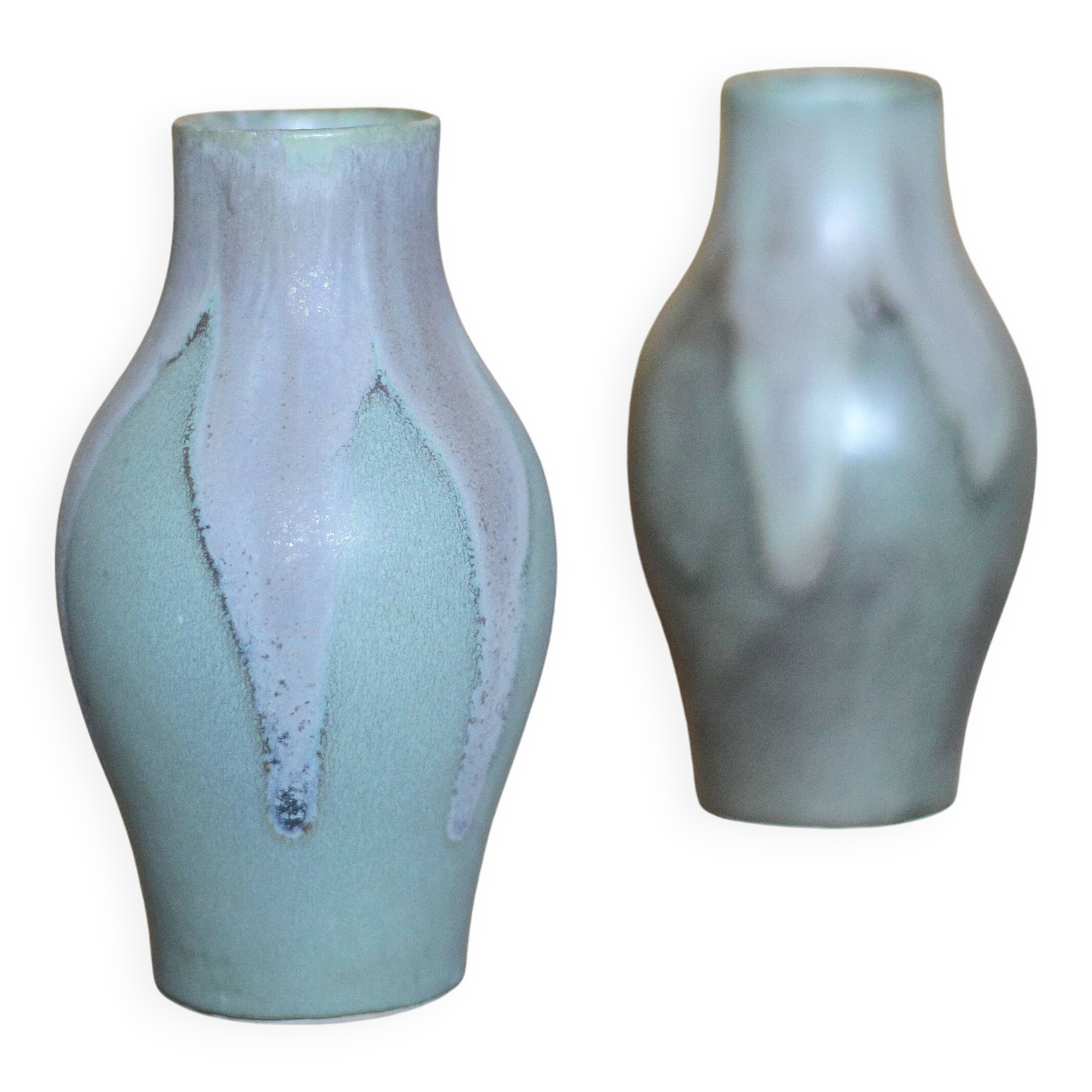Pair of Denbac style flamed stoneware vases, small vintage vase, flower pot