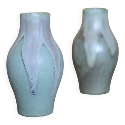 Paire de vase grès flammé Denbac style, petit vase vintage, pot à fleurs