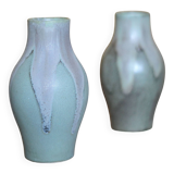 Pair of Denbac style flamed stoneware vases, small vintage vase, flower pot