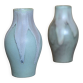 Pair of Denbac style flamed stoneware vases, small vintage vase, flower pot