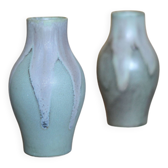 Pair of Denbac style flamed stoneware vases, small vintage vase, flower pot