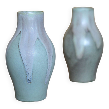 Pair of Denbac style flamed stoneware vases, small vintage vase, flower pot