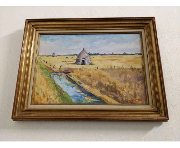 Oil landscape painting The salt marshes in Royan