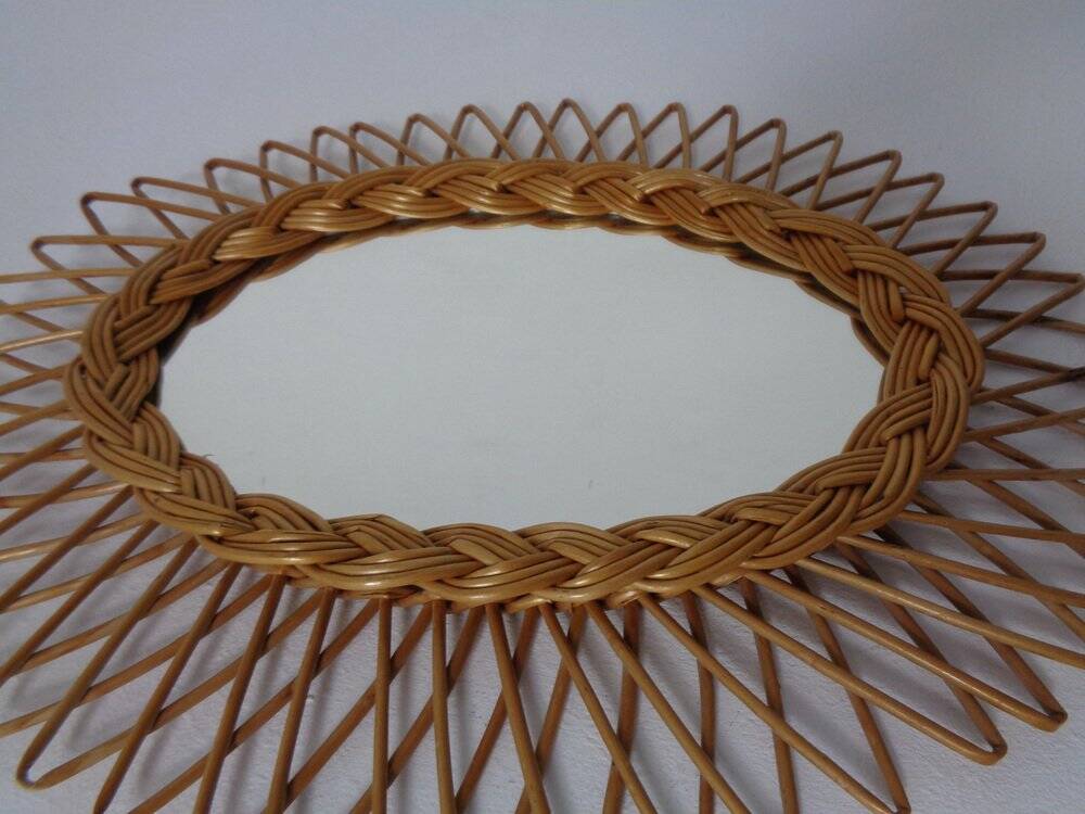 Italian rattan mirror, 1960s