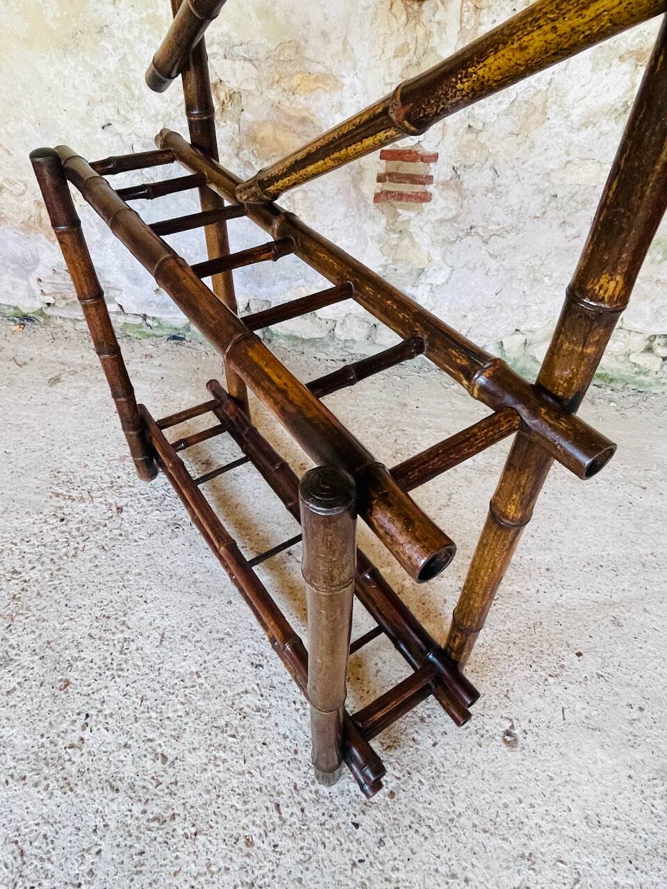 Vestiaire d’entree vintage en bambou avec miroir circa 1920’s