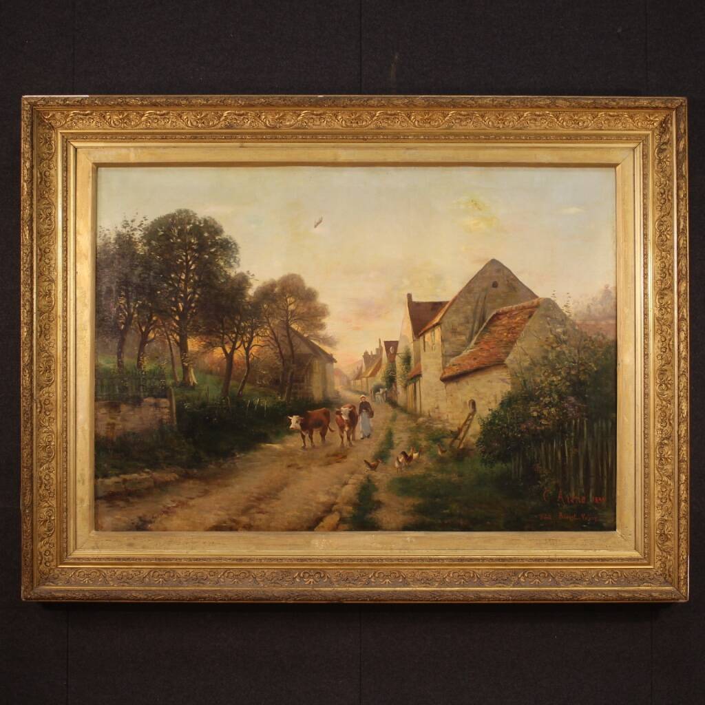 Peinture à l'huile sur toile, signée et datée de 1899, représentant un paysage français.