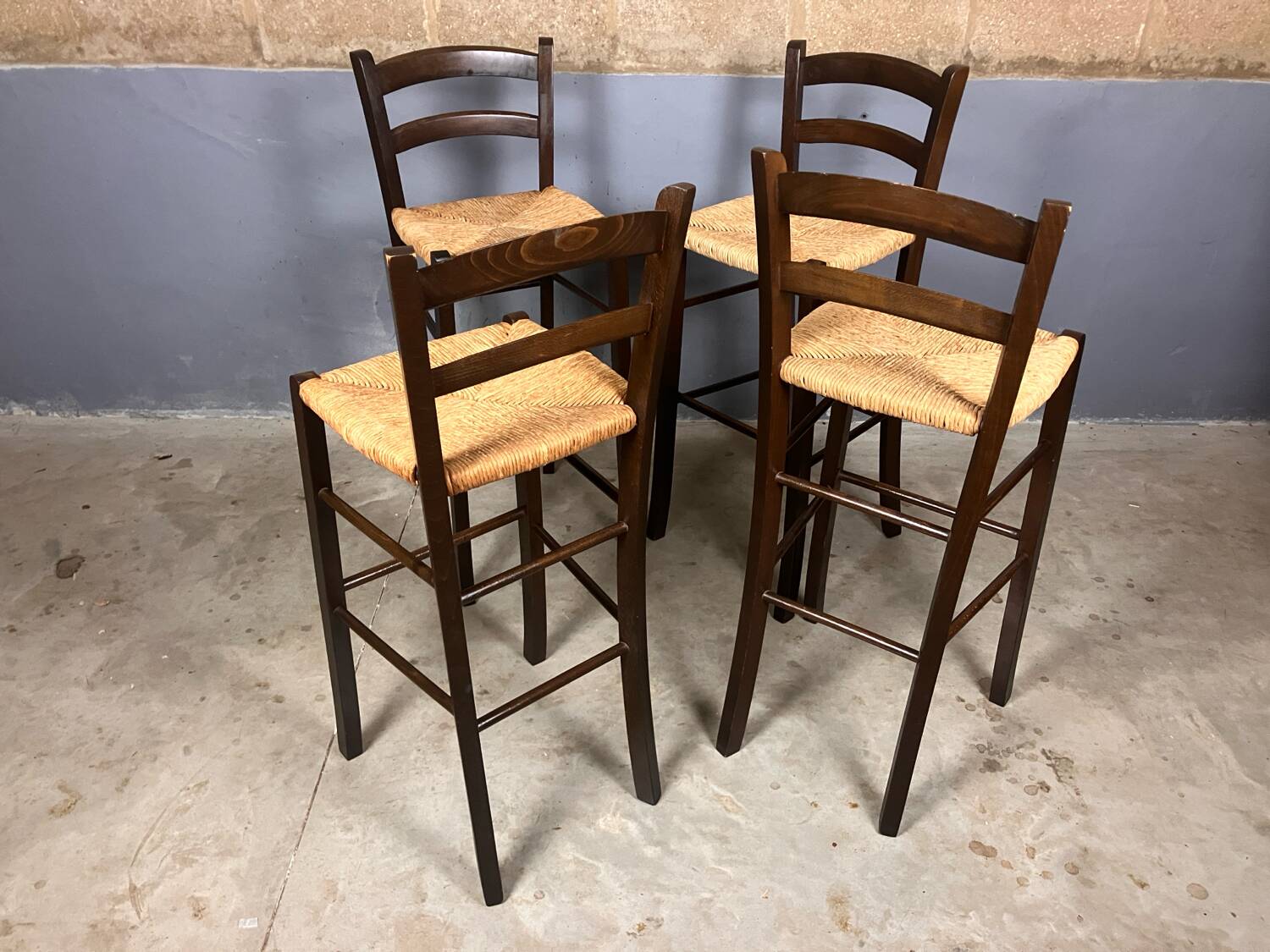 Tabouret de bar 4x vintage jonc brocante