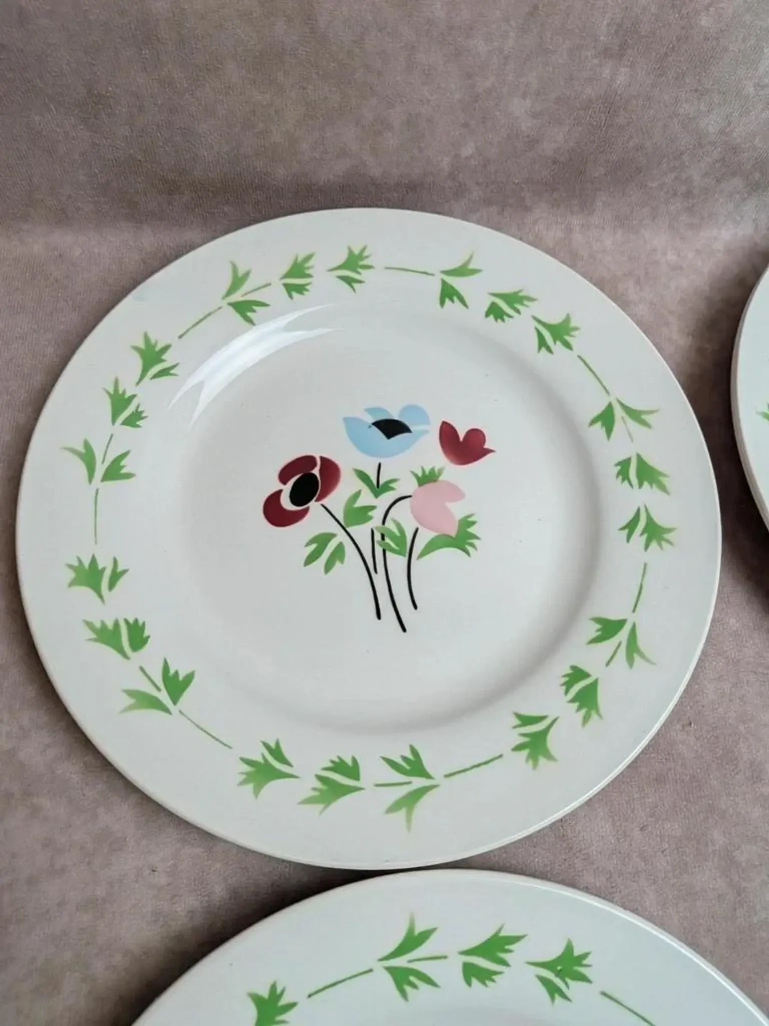 Set of 6 flat plates in ironstone Digoin Sarreguemines – Poupette model – Vintage