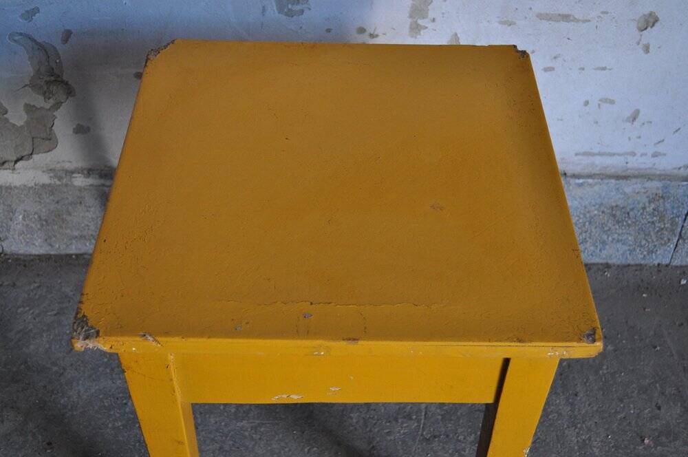 Farm stool painted in yellow ochre made of solid pine - 1940s