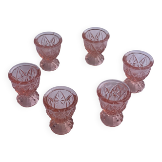 6 vintage molded pink glass shells