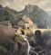 Emile godchaux (1860-1938) old painting, landscape, mountain, river