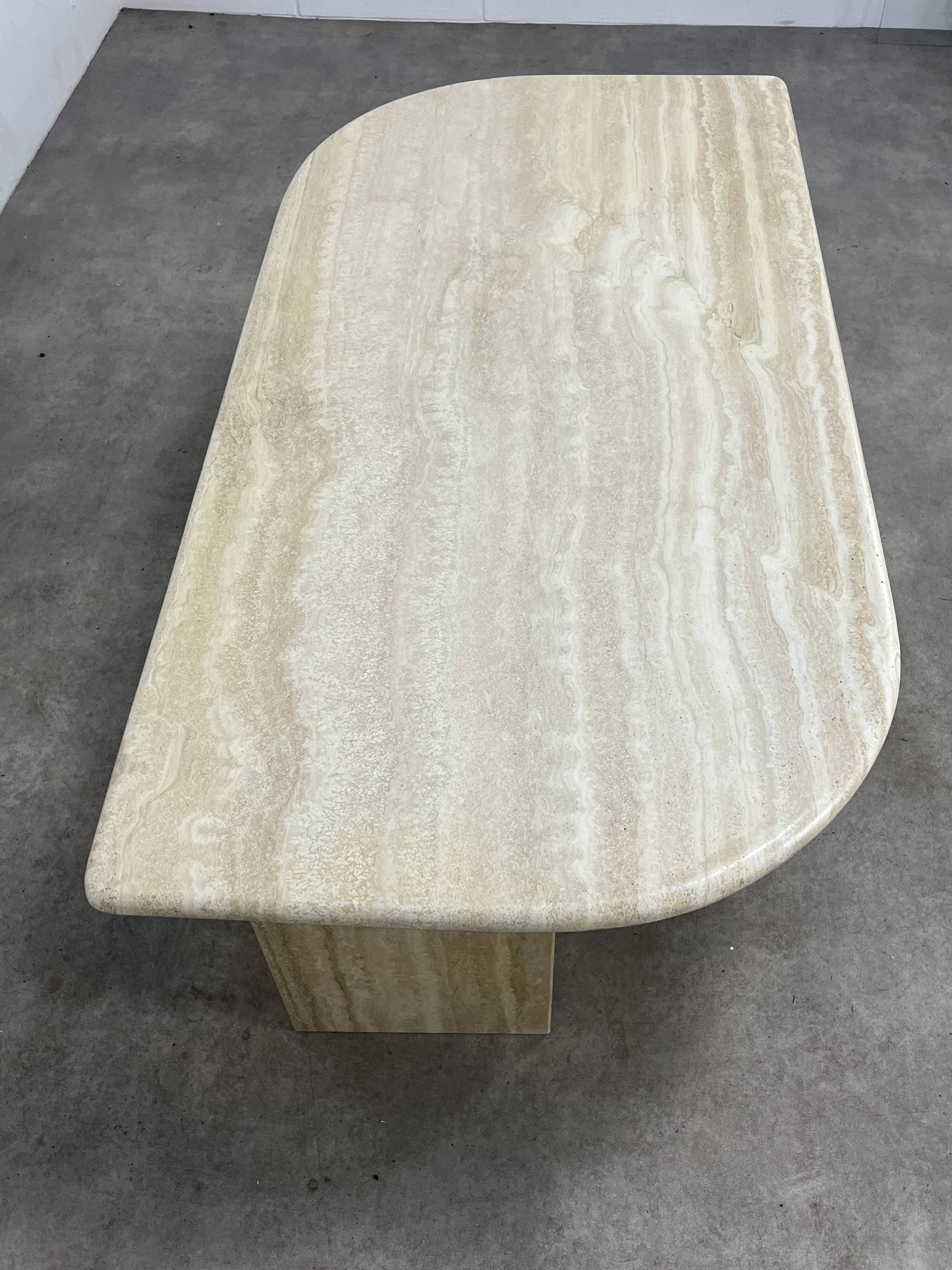 Travertine rectangular coffee table with rounded edges