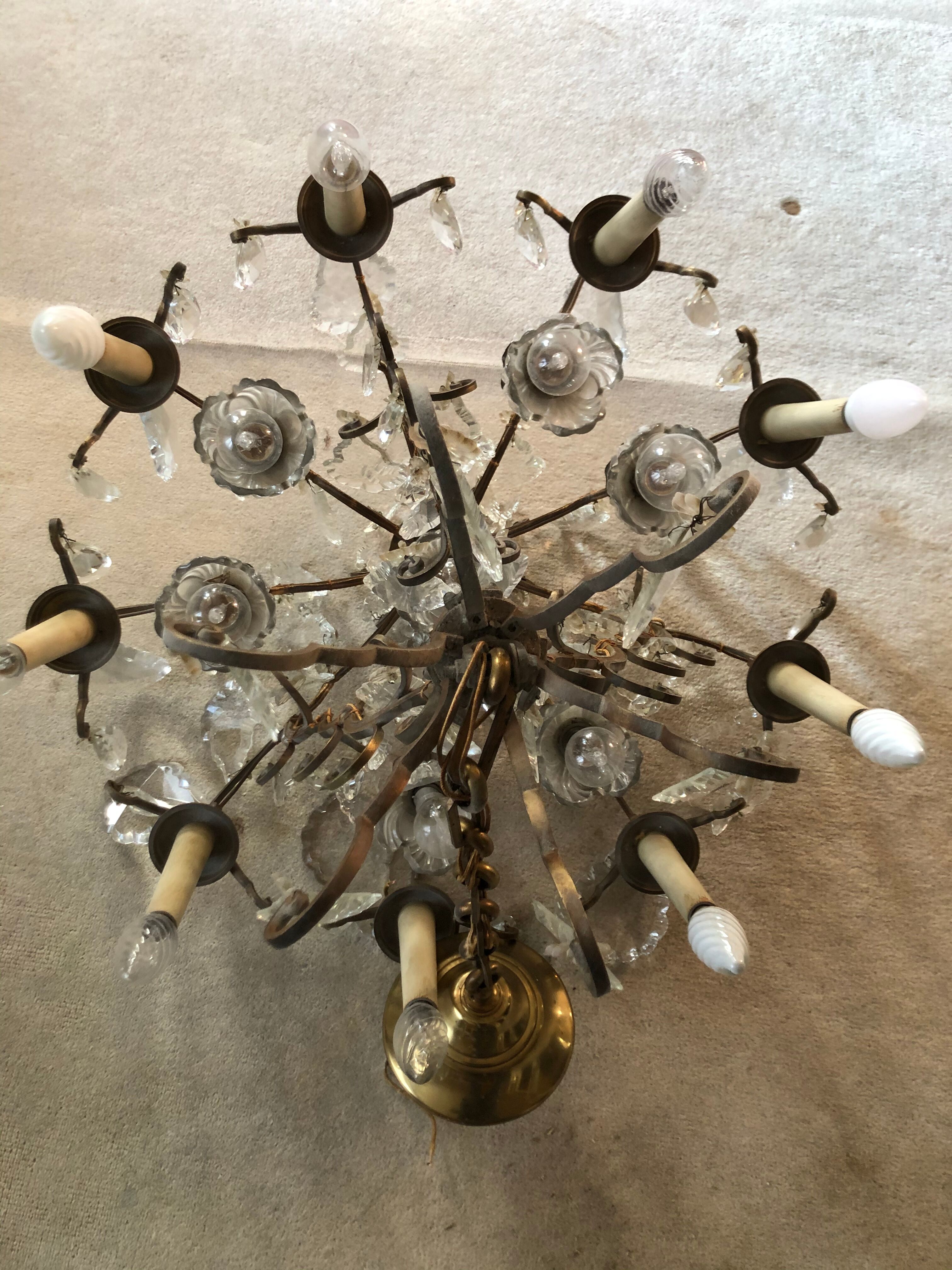 Bagués chandelier bronze and crystal 9 fires 1940