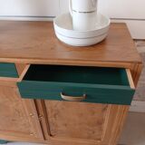 Buffet in elm burl, restyled in green and wood
