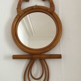 Vintage rattan cat owl mirror