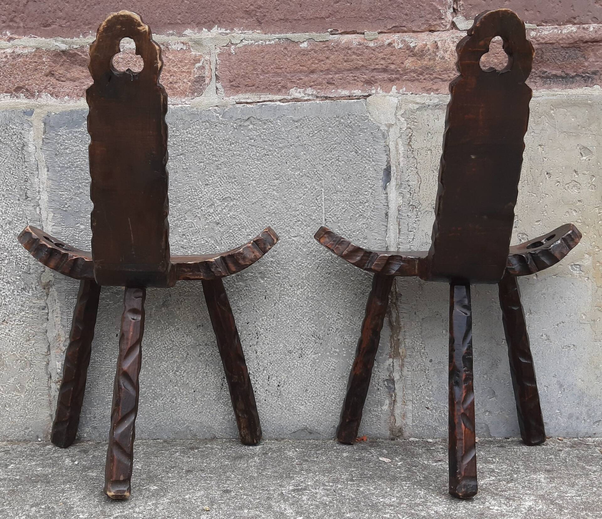 Pair of brutalist tripod stools