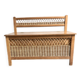 Wooden and rattan chest/bench