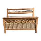 Wooden and rattan chest/bench