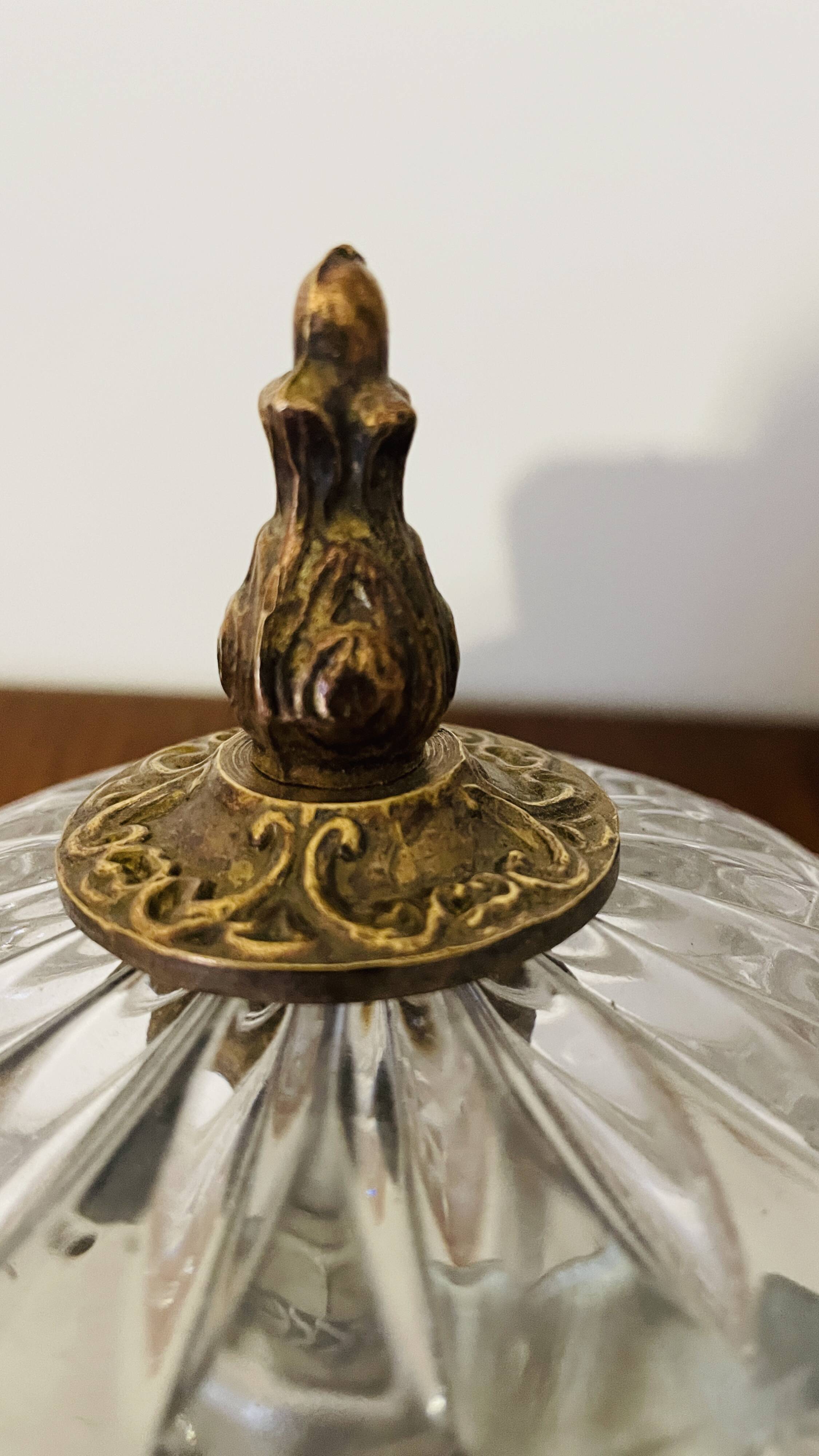 Cut crystal ceiling light with a brass frame
