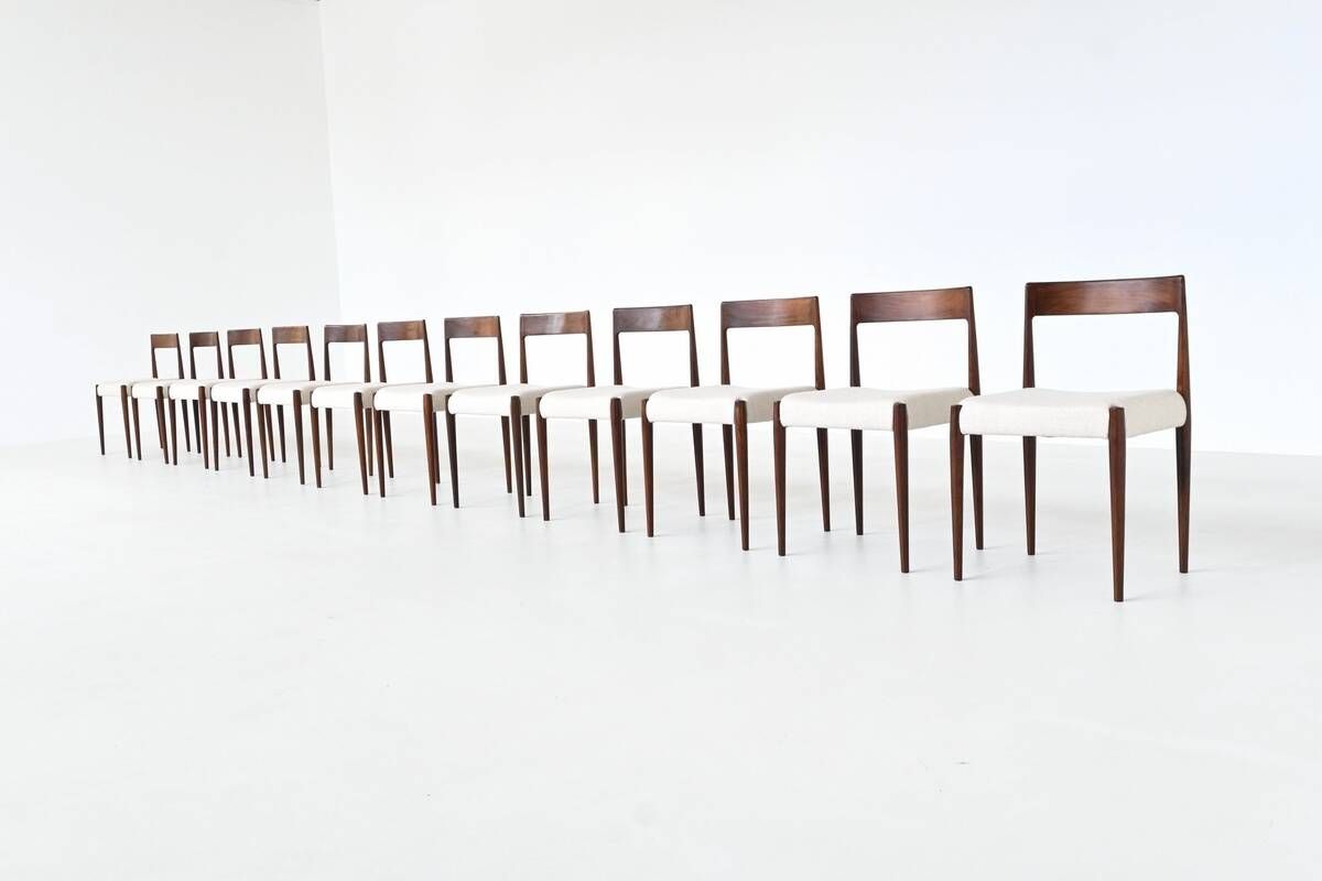 Kai Kristiansen set of twelve dining chairs rosewood Fritz Hansen Denmark 1961