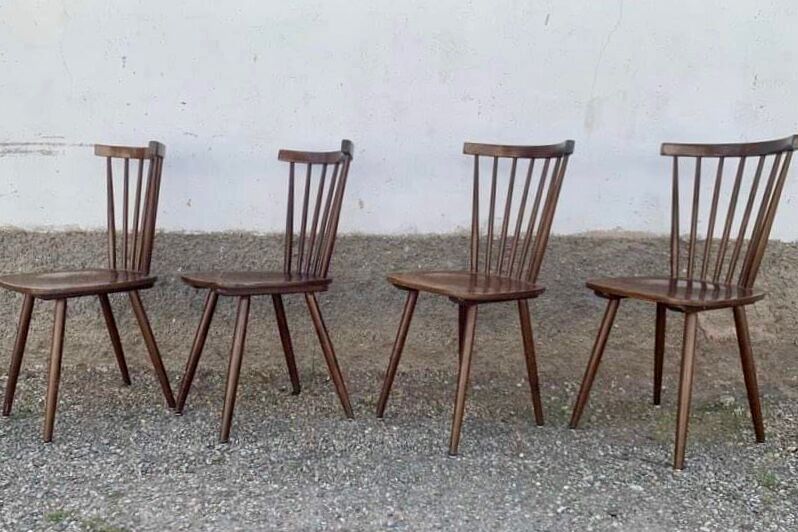 Series of 4 old chairs bistro wood curve dossir eventail in hetre