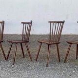 Série de 4 anciennes chaises bistrot bois courbe dossir eventail en hetre