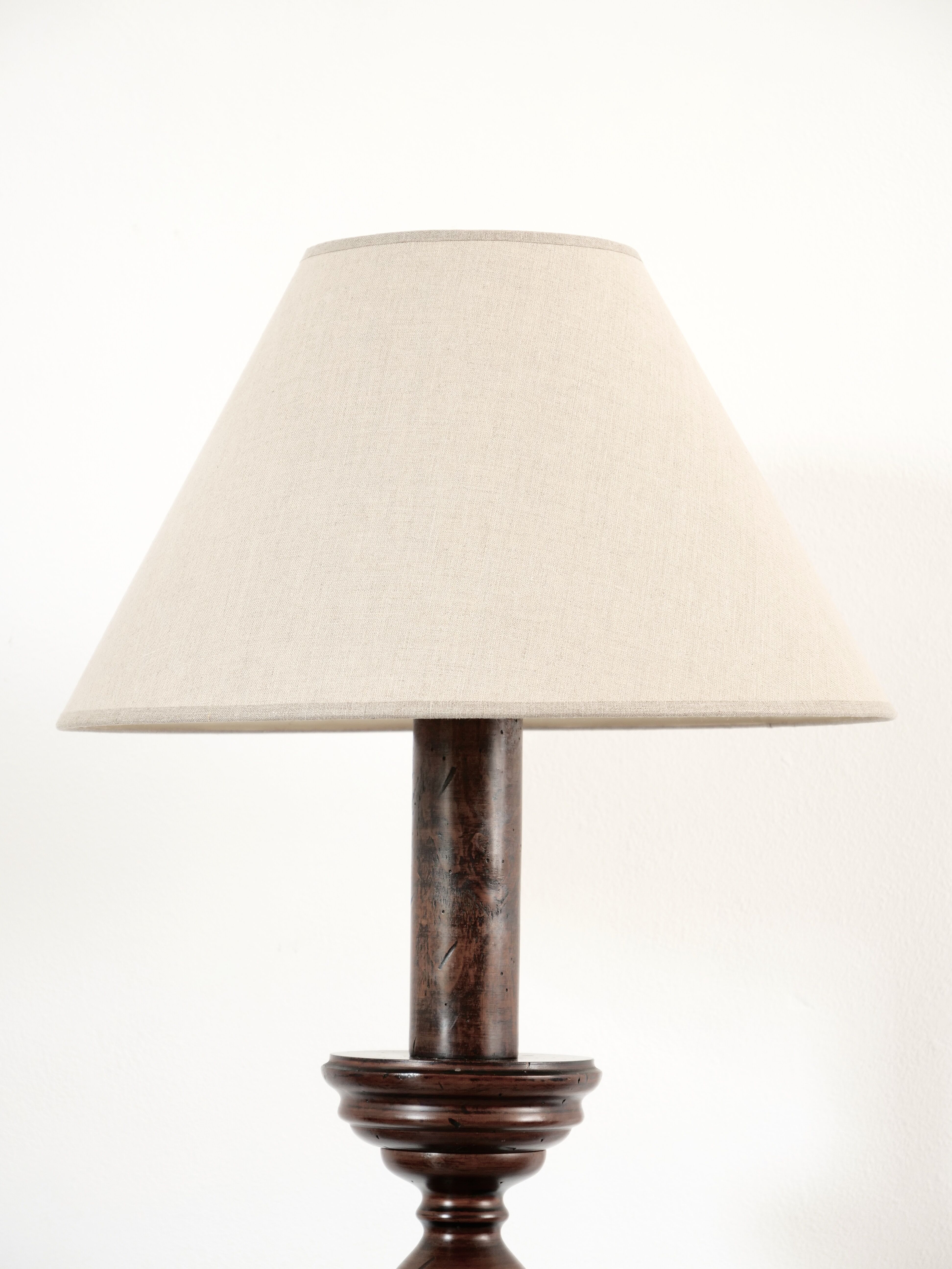 Turned wooden floor lamp