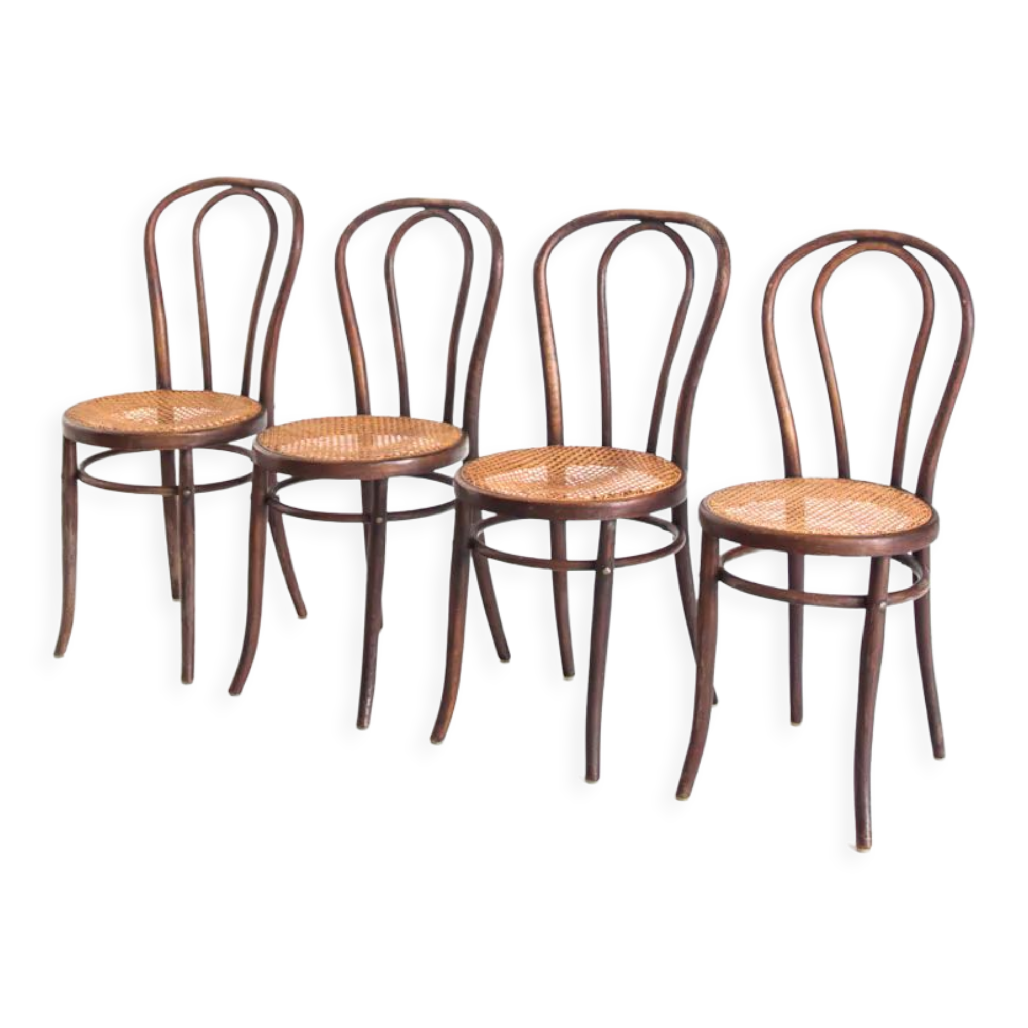 Set of 4 chairs. Bentwood and canning. Vintage. France, 50s