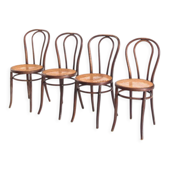 Set of 4 chairs. Bentwood and canning. Vintage. France, 50s