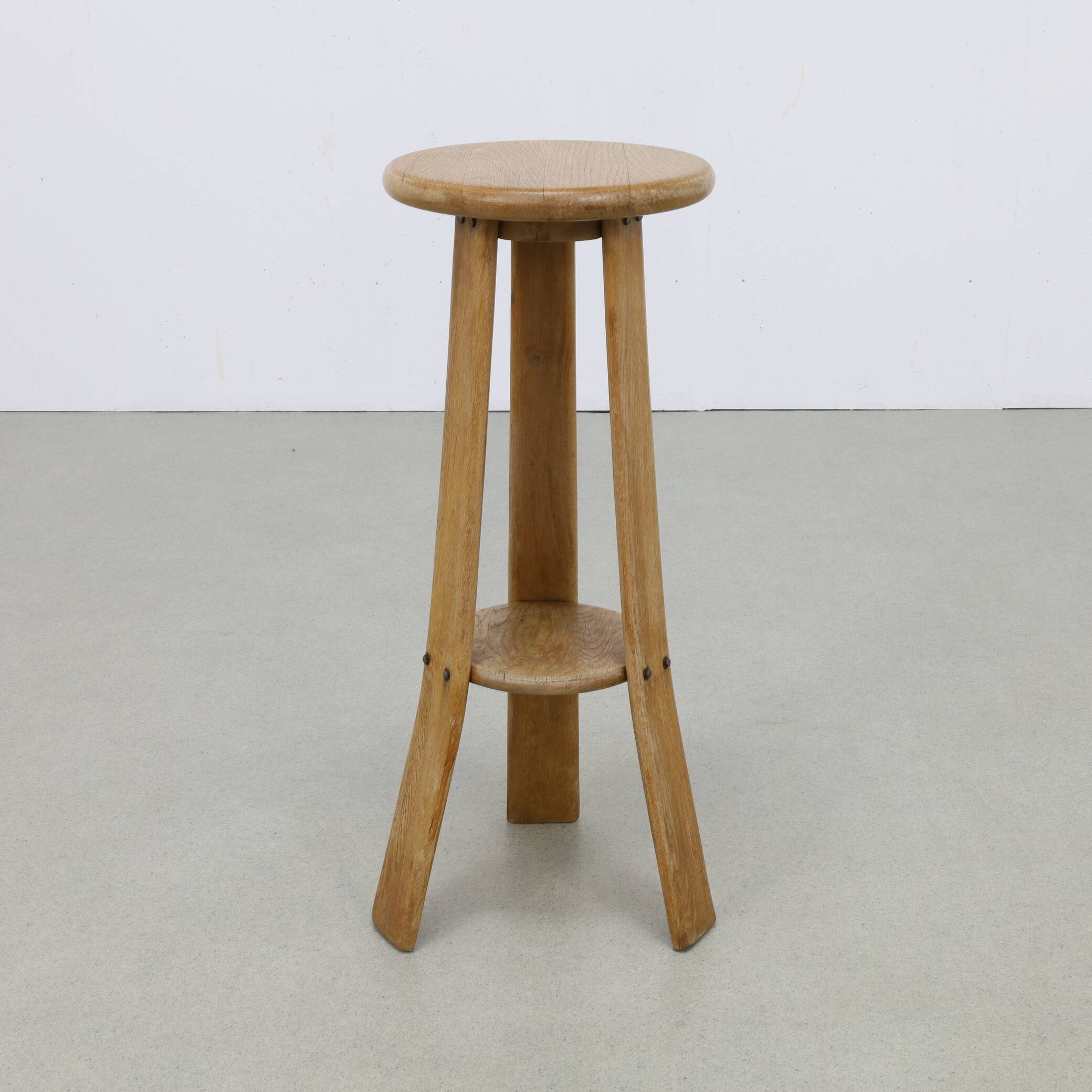 3x Barstools in solid Oak Brutalist, 1970s