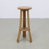 3x Barstools in solid Oak Brutalist, 1970s