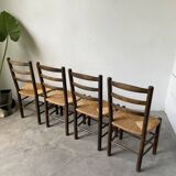 Set of 4 straw chairs from the 50s Dudouyt