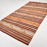 6x11 Peach Color Striped Kilim Rug, Antique Wool Kilim Rug, 165x326