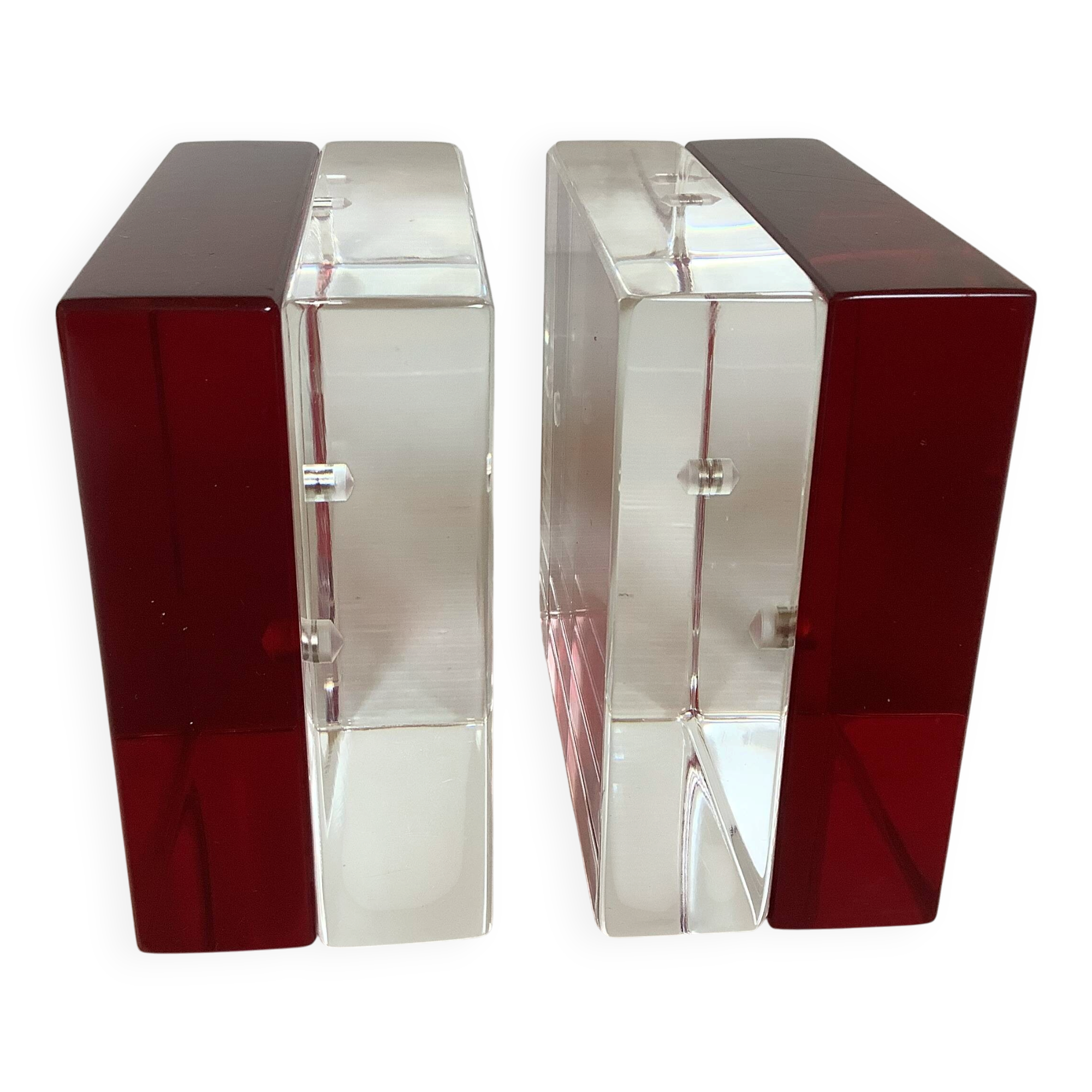 Pair of two-tone plexiglass bookends