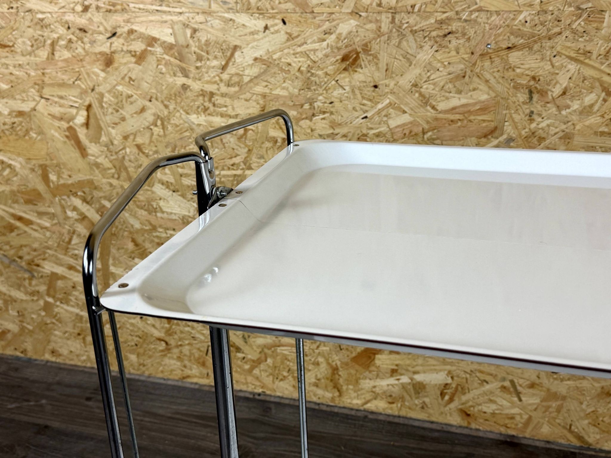 1960s 1970s Serving Cart Dinette Side Table Space Age Design Chrome White