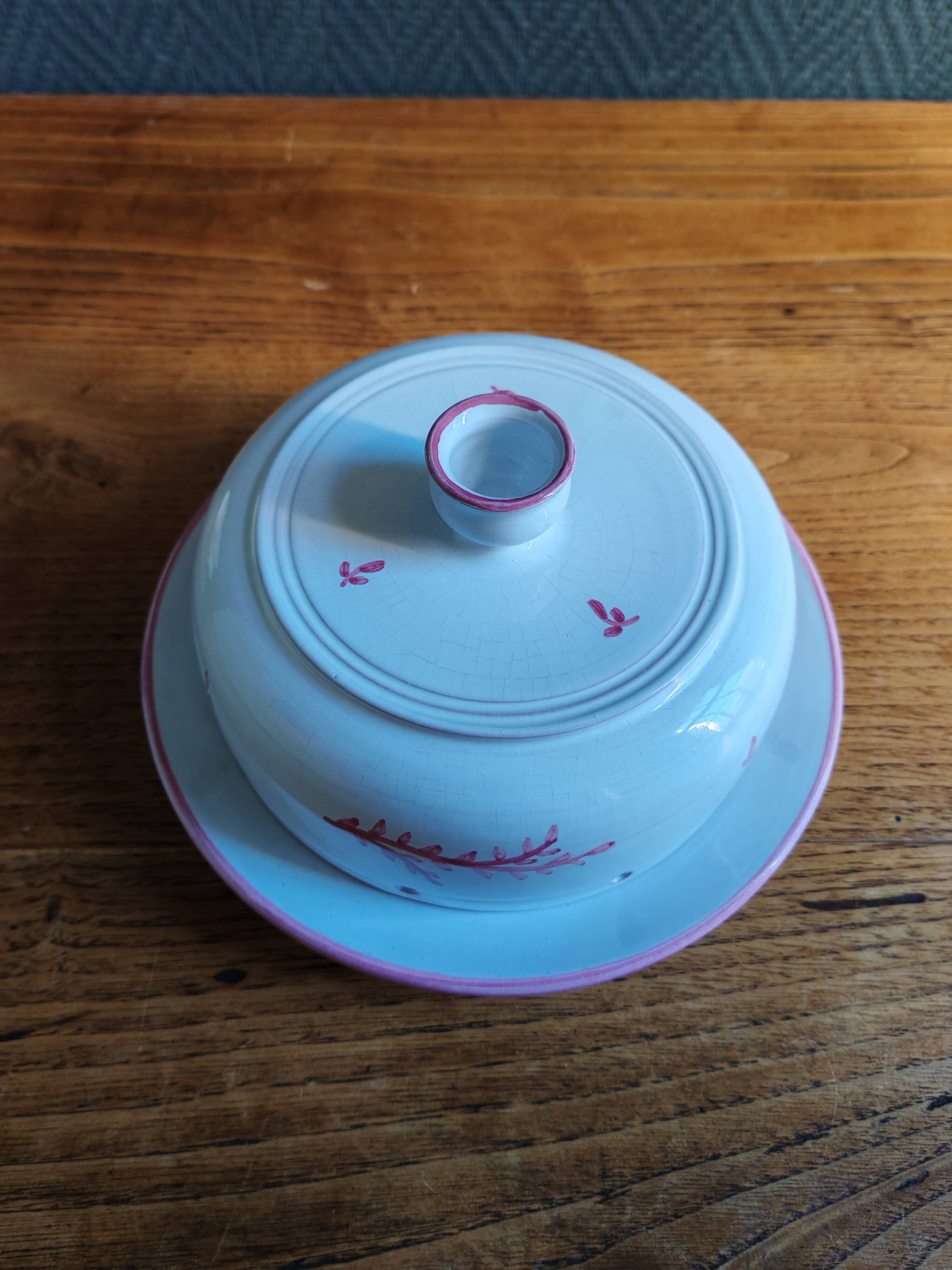 Vintage Ceramic Cheese Dome – Floral Branch Decor