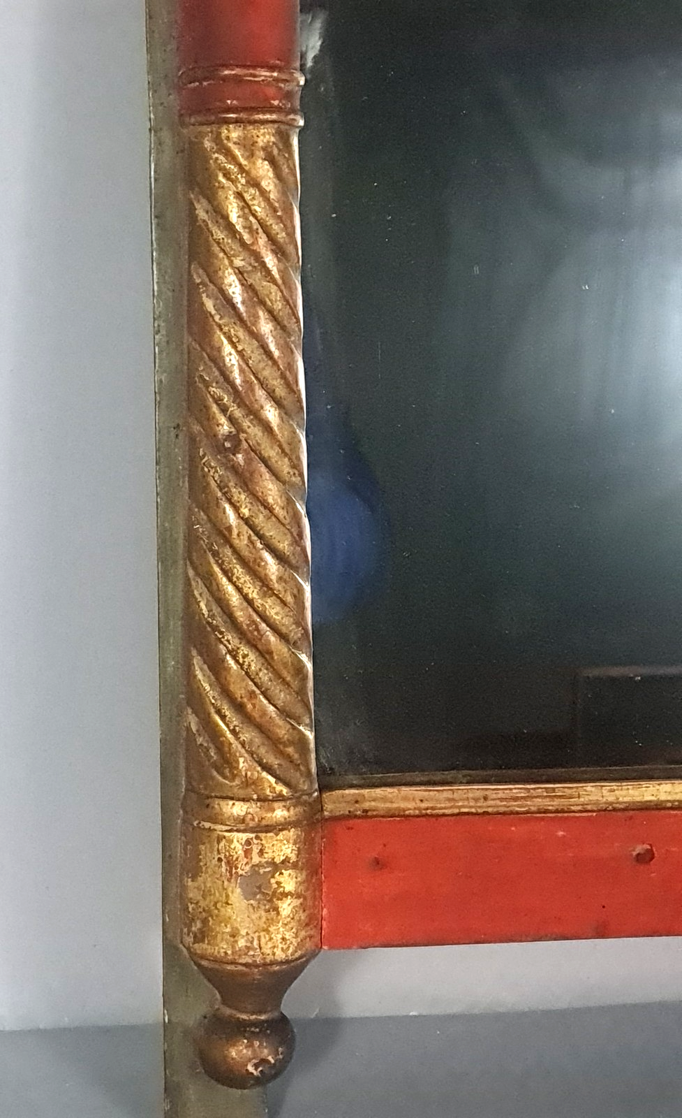 Restoration period mirror 1830 patinated gilded carved wood 48x33 cm
