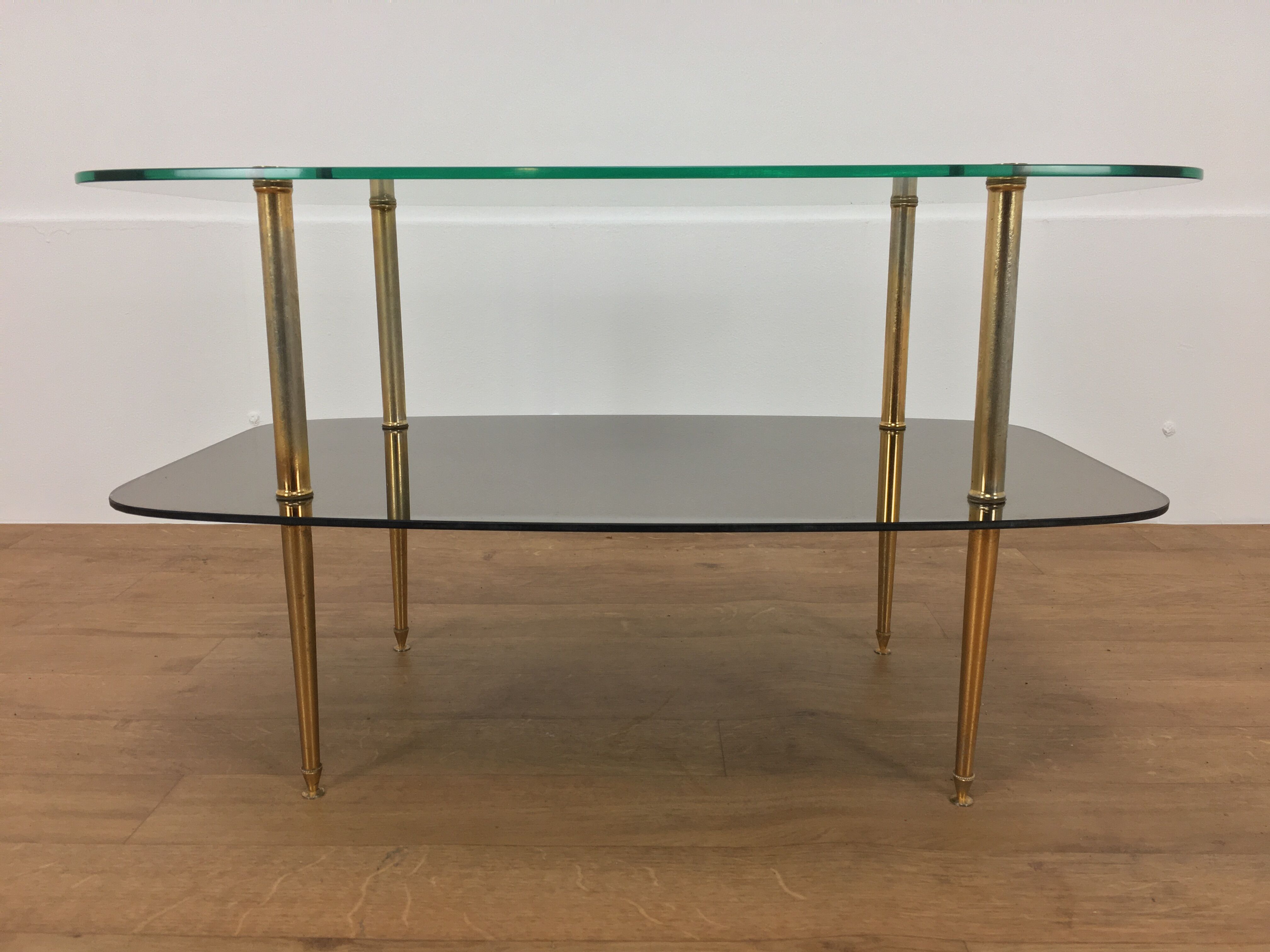 Double tray coffee table glass and gold metal 50s