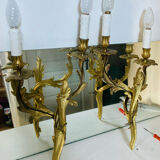 St Louis XV wall lights in solid gilded bronze with curved branches