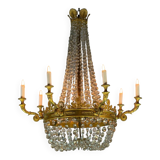 Empire style lustre with pearl beads in gilded bronze, circa 1880.