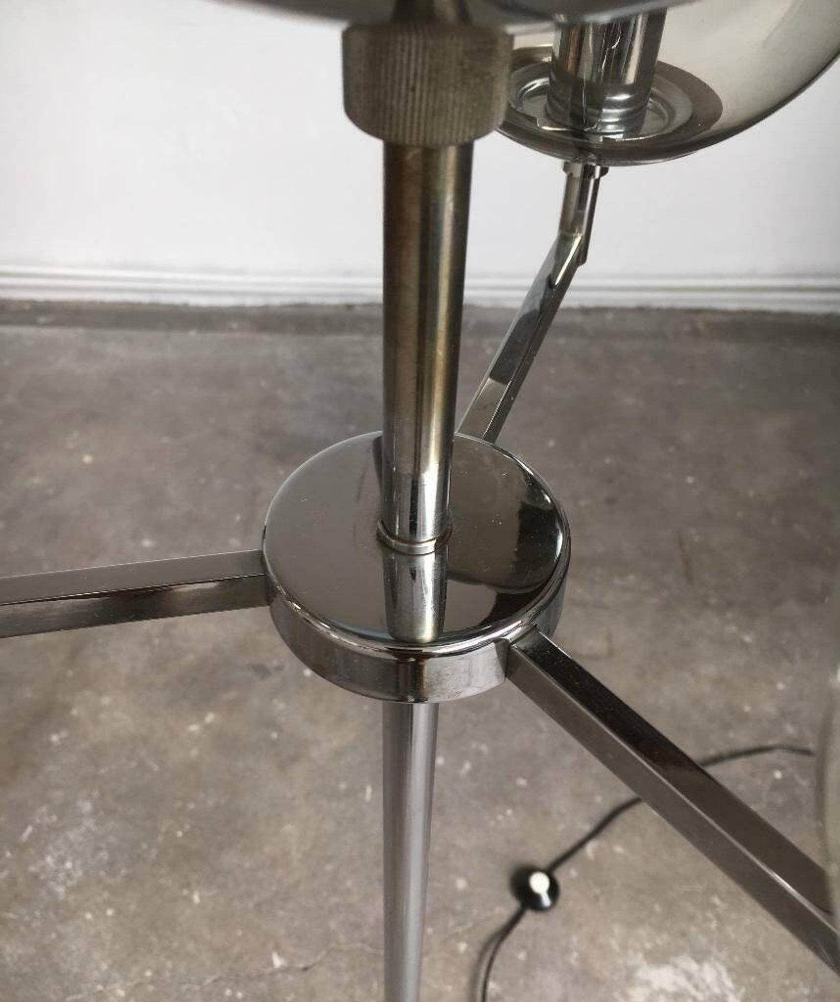 Chrome and glass floor lamp in mid-century German space style by Hustadt Leuchten, 1960s.