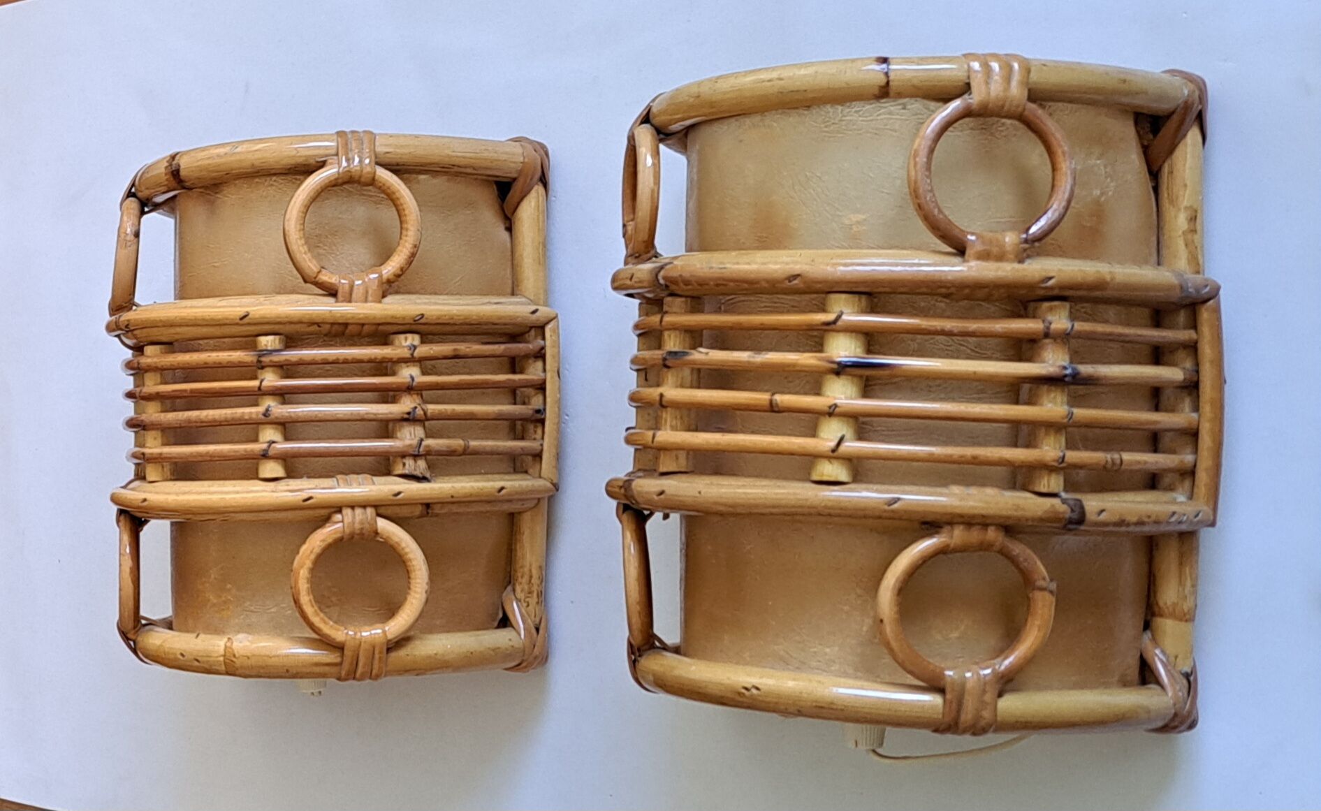 Pair of vintage bamboo sconces