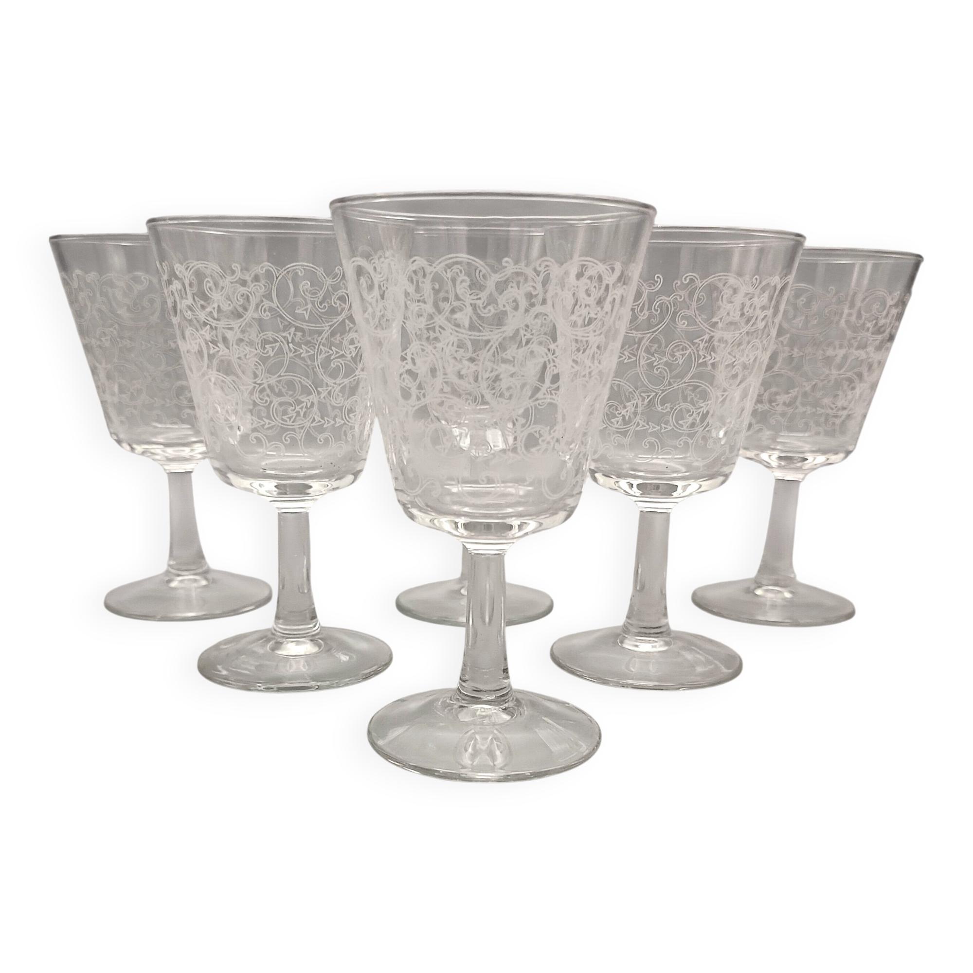 6 vintage Luminarc France arabesque 13 cl stemmed glasses