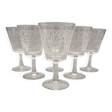 6 vintage Luminarc France arabesque 13 cl stemmed glasses