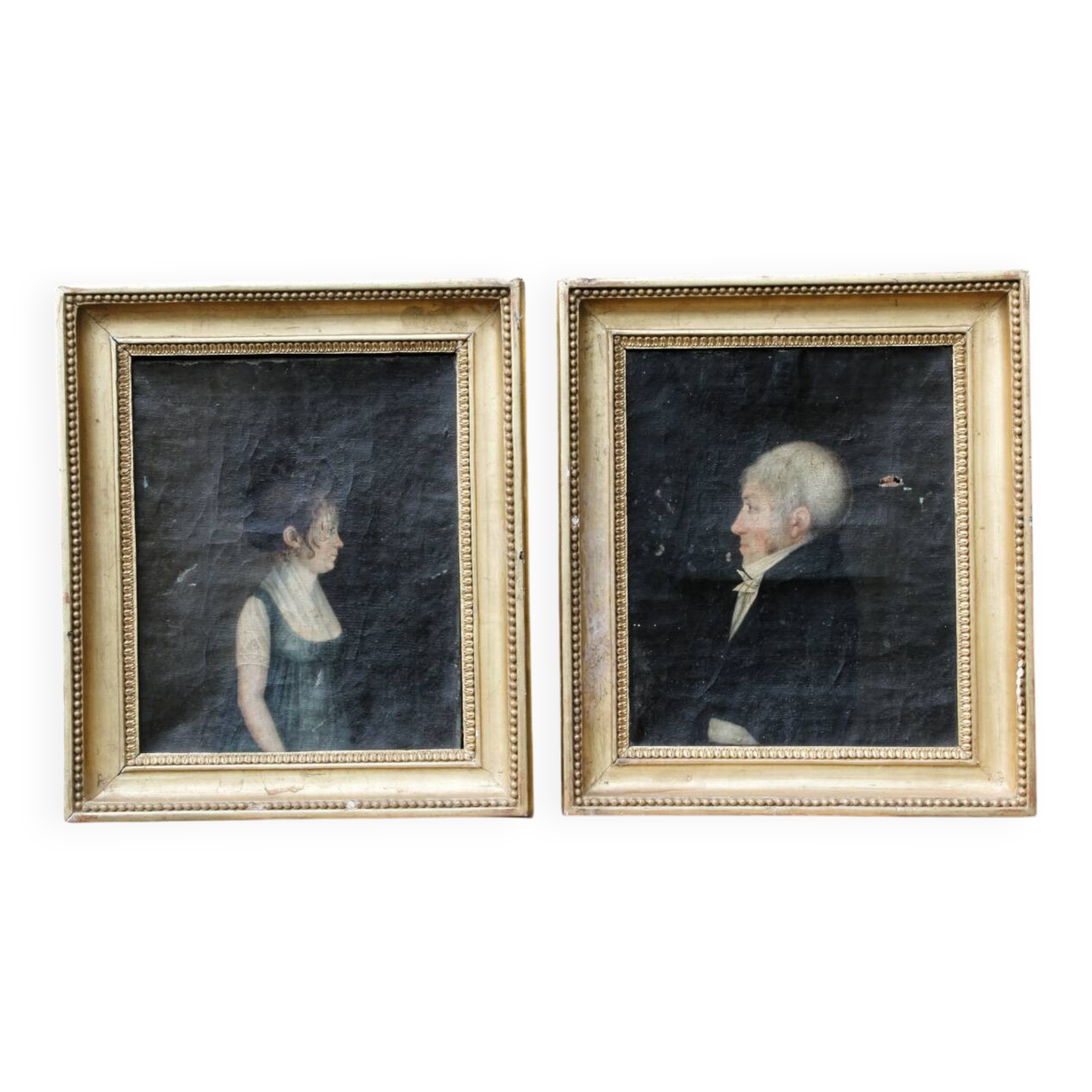 Pair of portraits, man, woman, early 19th century