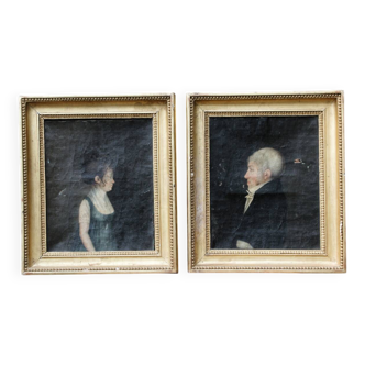 Pair of portraits, man, woman, early 19th century