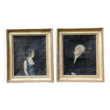 Pair of portraits, man, woman, early 19th century