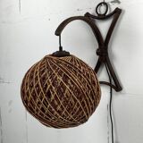 Rattan bamboo and rope sisal wall lamp, Dutch 1960s